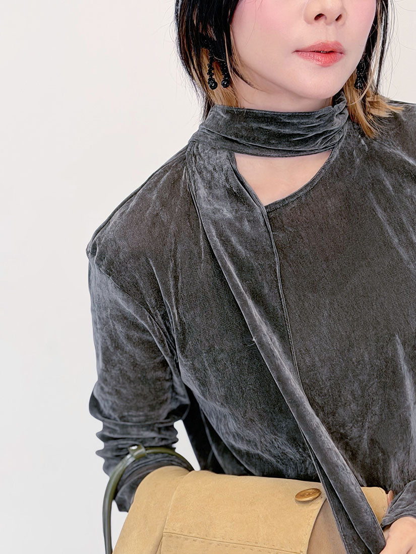 Suede Top With Scarf(3 Colours)