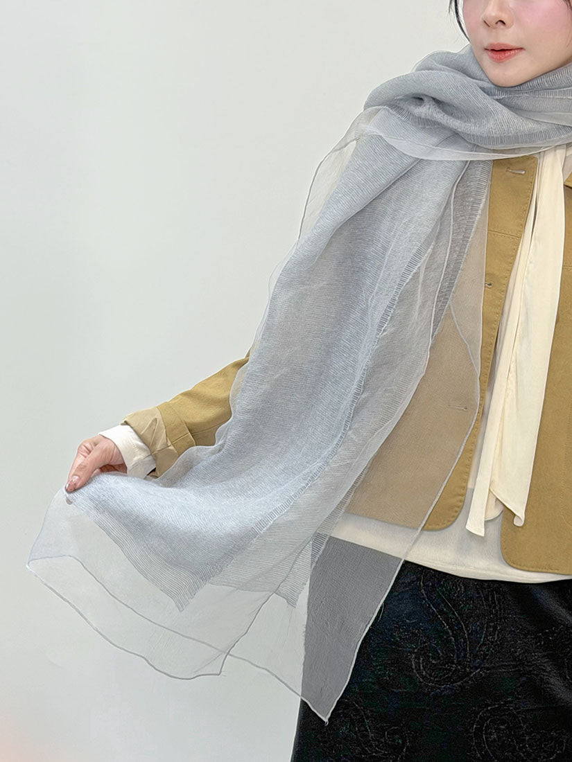 Wool Yarn Trim Sheer Gauze Scarf (3 Colours)