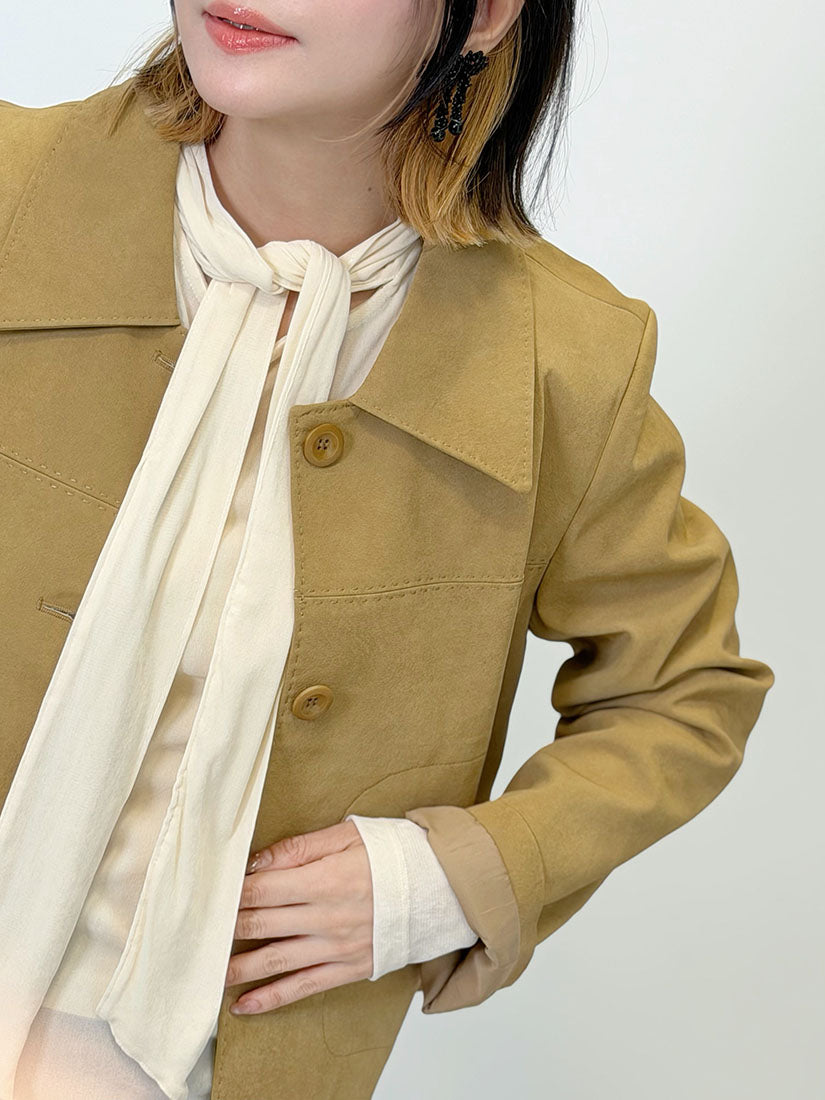 Suede Top With Scarf(3 Colours)
