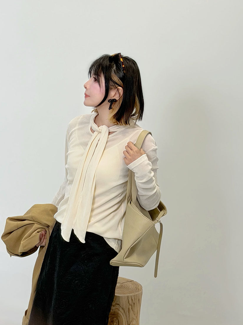 Suede Top With Scarf(3 Colours)