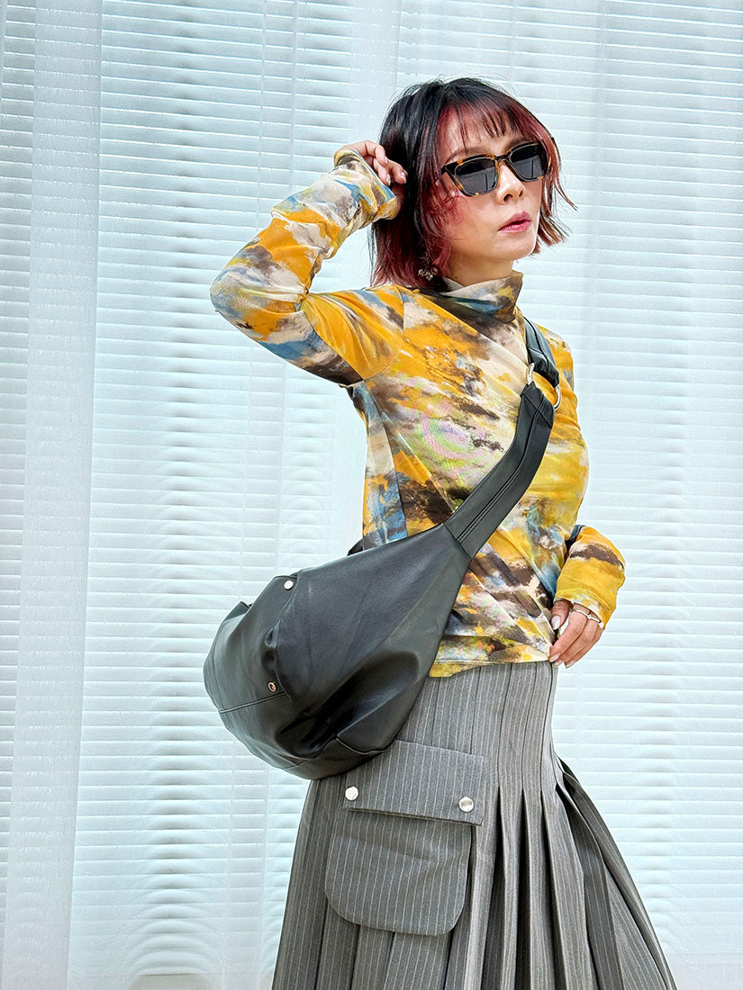 Detachable Pocket Pleated Stripe Skirt (2 Colours)