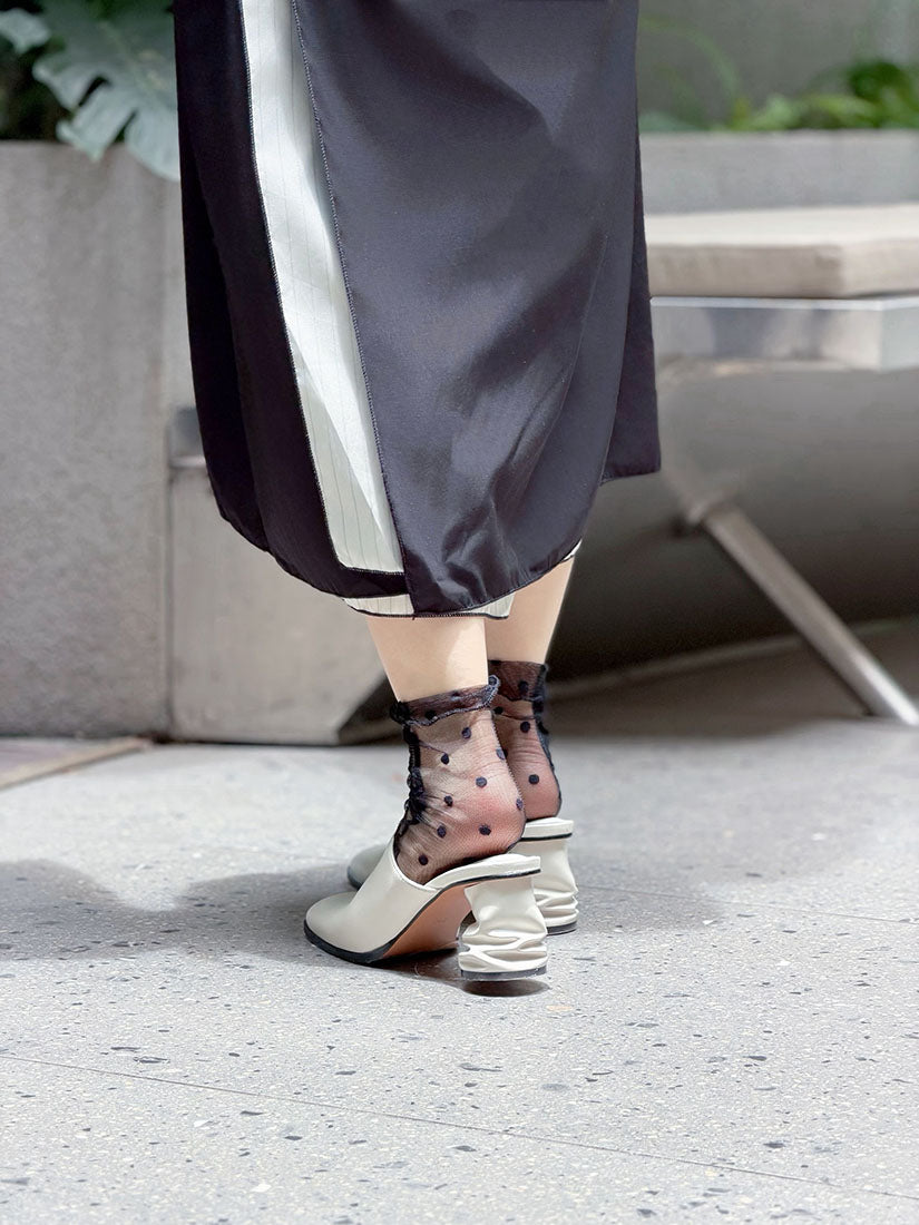 Crushed Soda Can Heel Leather Mules (3 Colours)