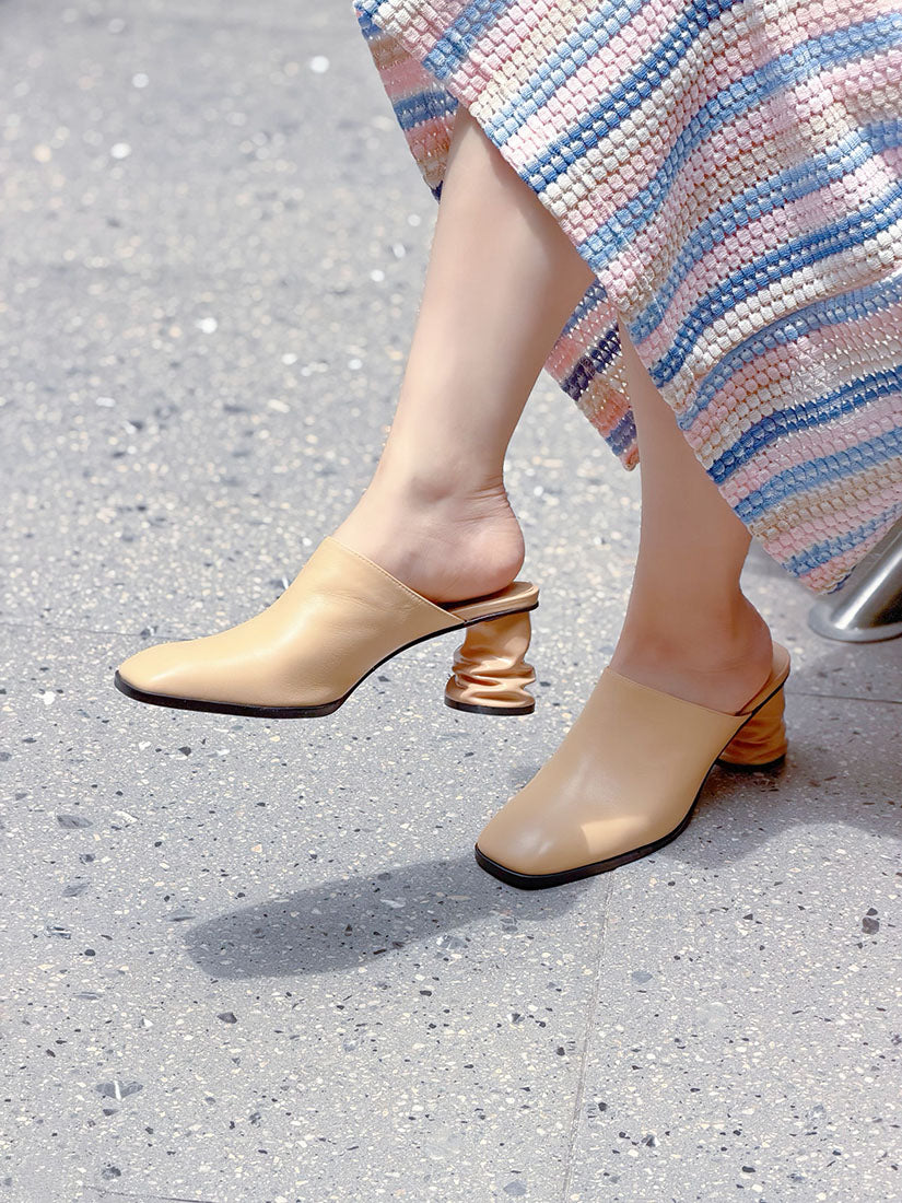 Crushed Soda Can Heel Leather Mules (3 Colours)