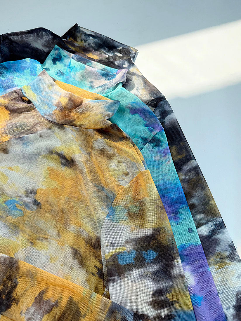 Tie Dye Printed Mock Neck Mesh Top (3 Colours)