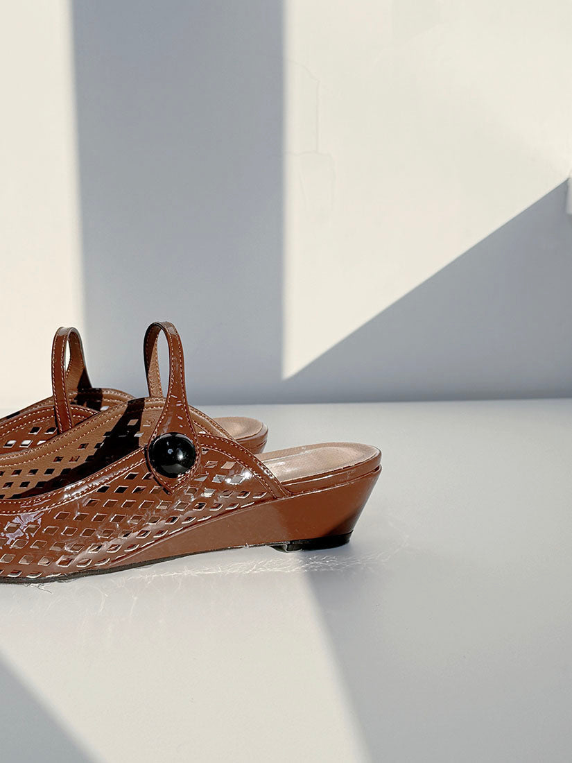 Perforated Pointed Low Wedge Mules (3 Colours)