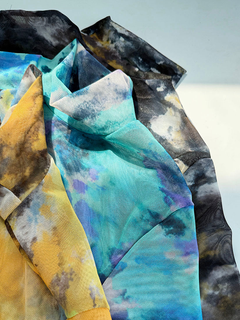 Tie Dye Printed Mock Neck Mesh Top (3 Colours)