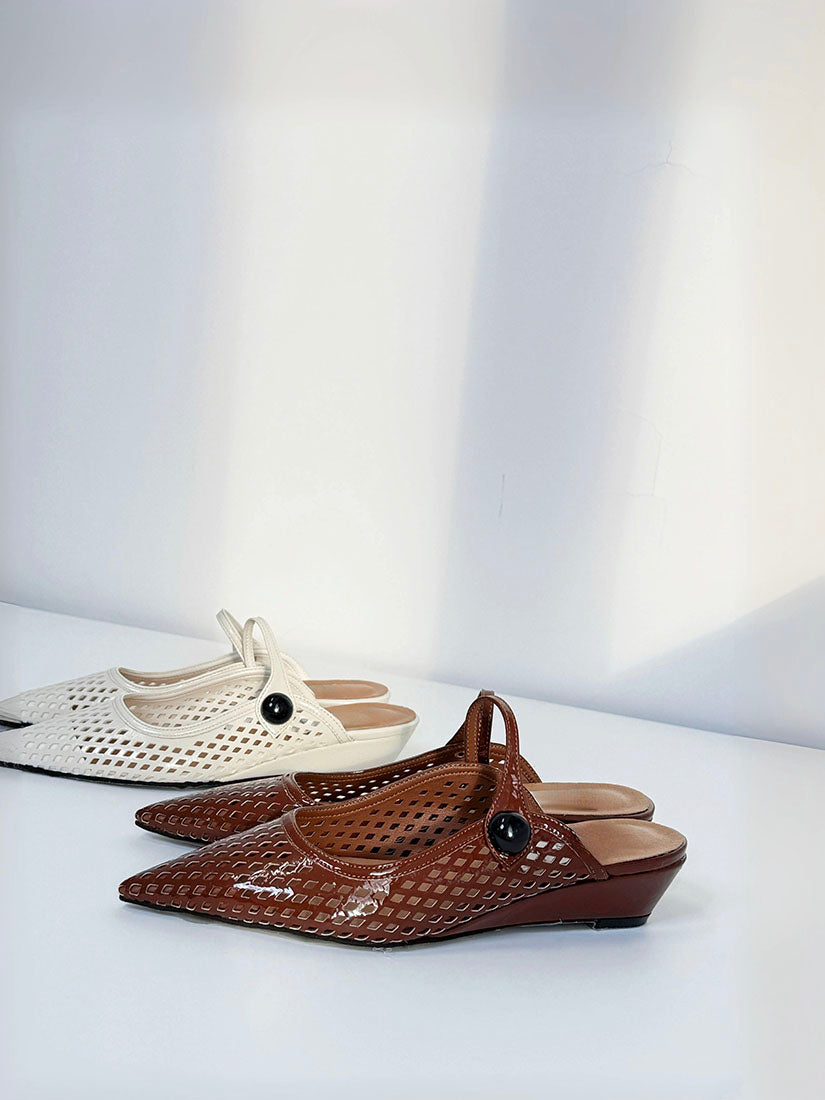 Perforated Pointed Low Wedge Mules (3 Colours)