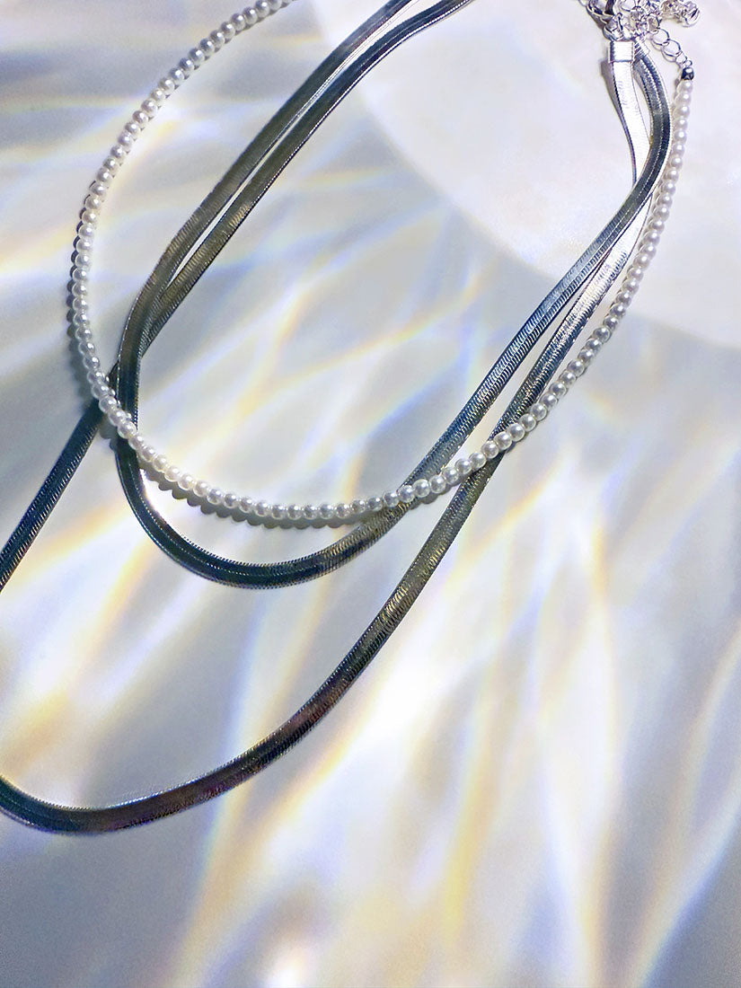 Pearl Snake Chain Triple Necklace Set