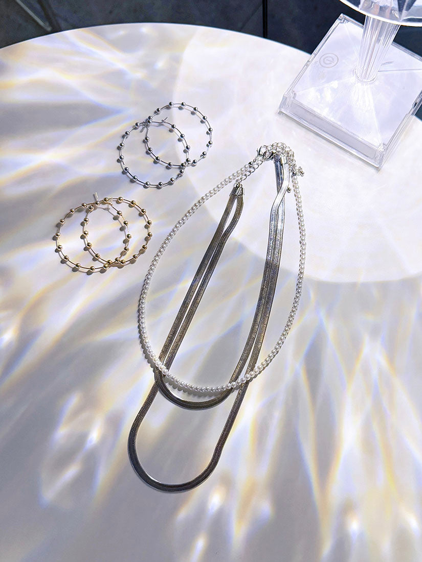 Pearl Snake Chain Triple Necklace Set