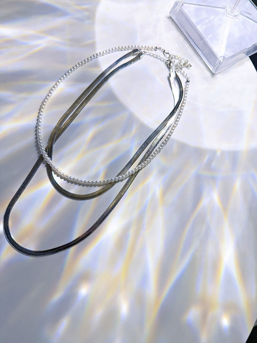 Pearl Snake Chain Triple Necklace Set