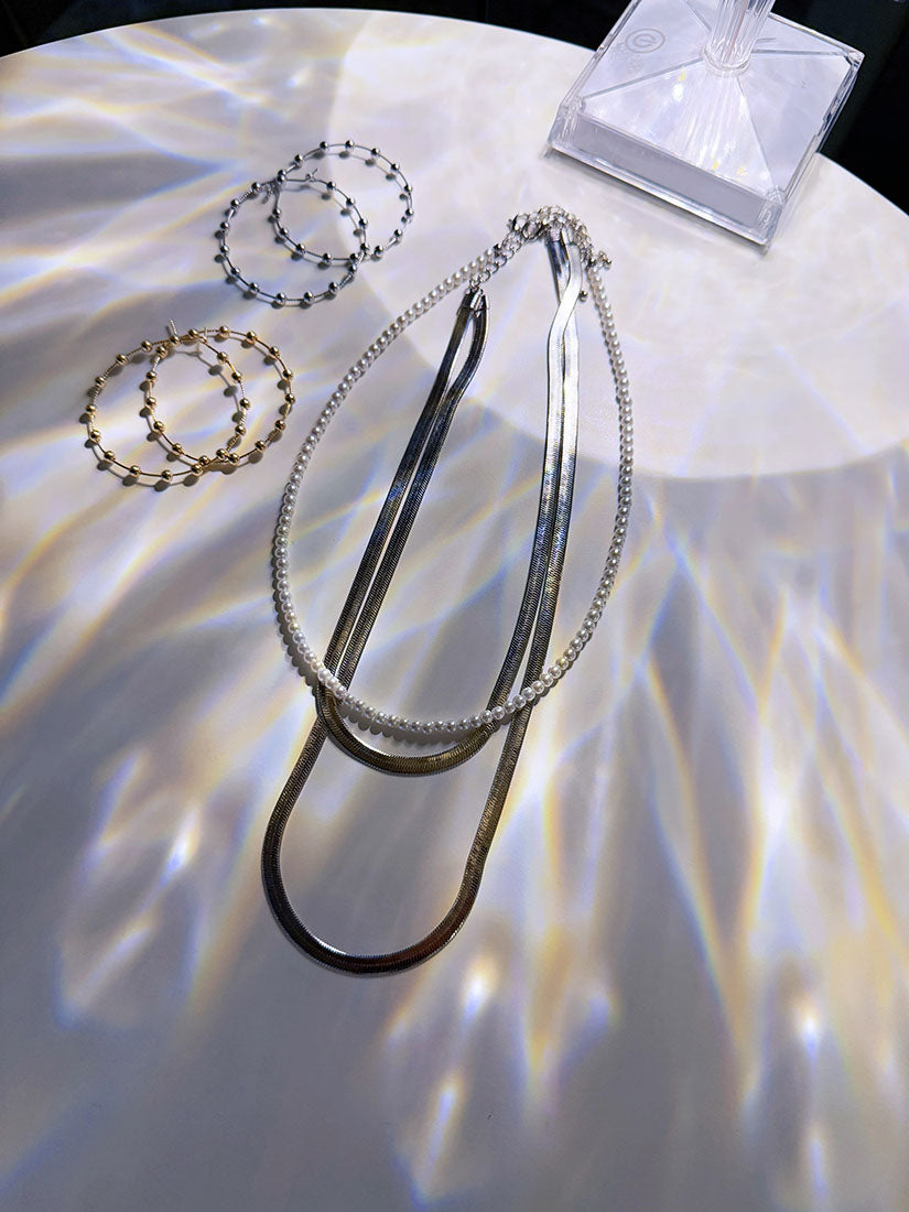 Pearl Snake Chain Triple Necklace Set