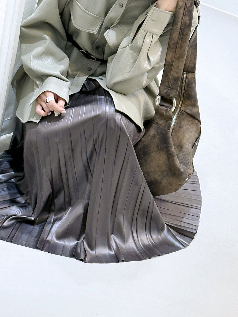 Leather Look Pleated Maxi Skirt (2 Colours)