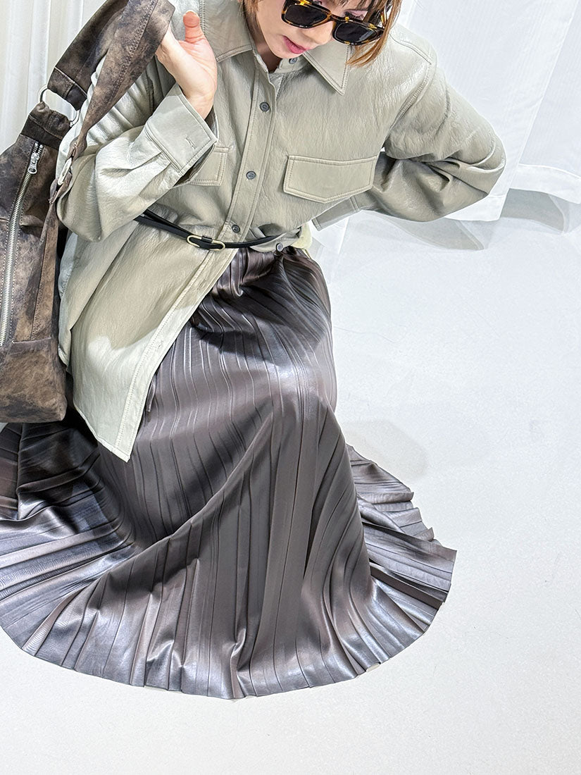 Leather Look Pleated Maxi Skirt (2 Colours)