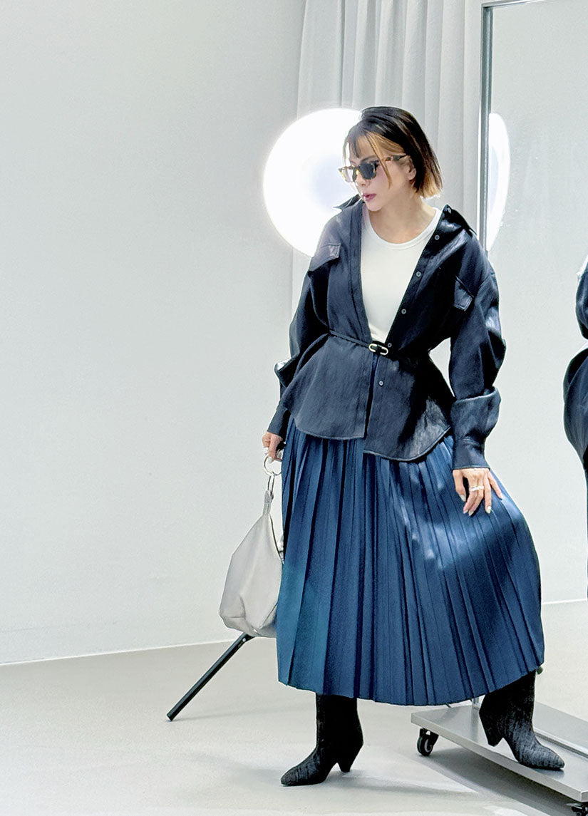 Leather Look Pleated Maxi Skirt (2 Colours)