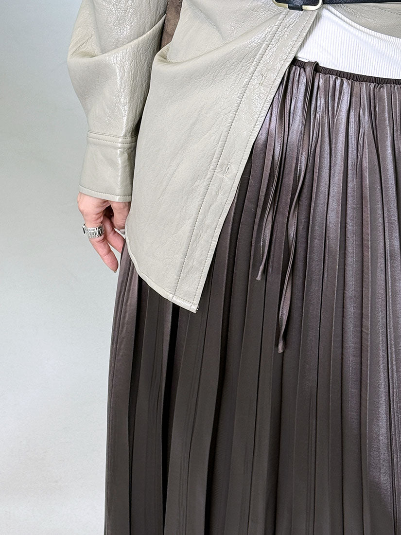 Leather Look Pleated Maxi Skirt (2 Colours)