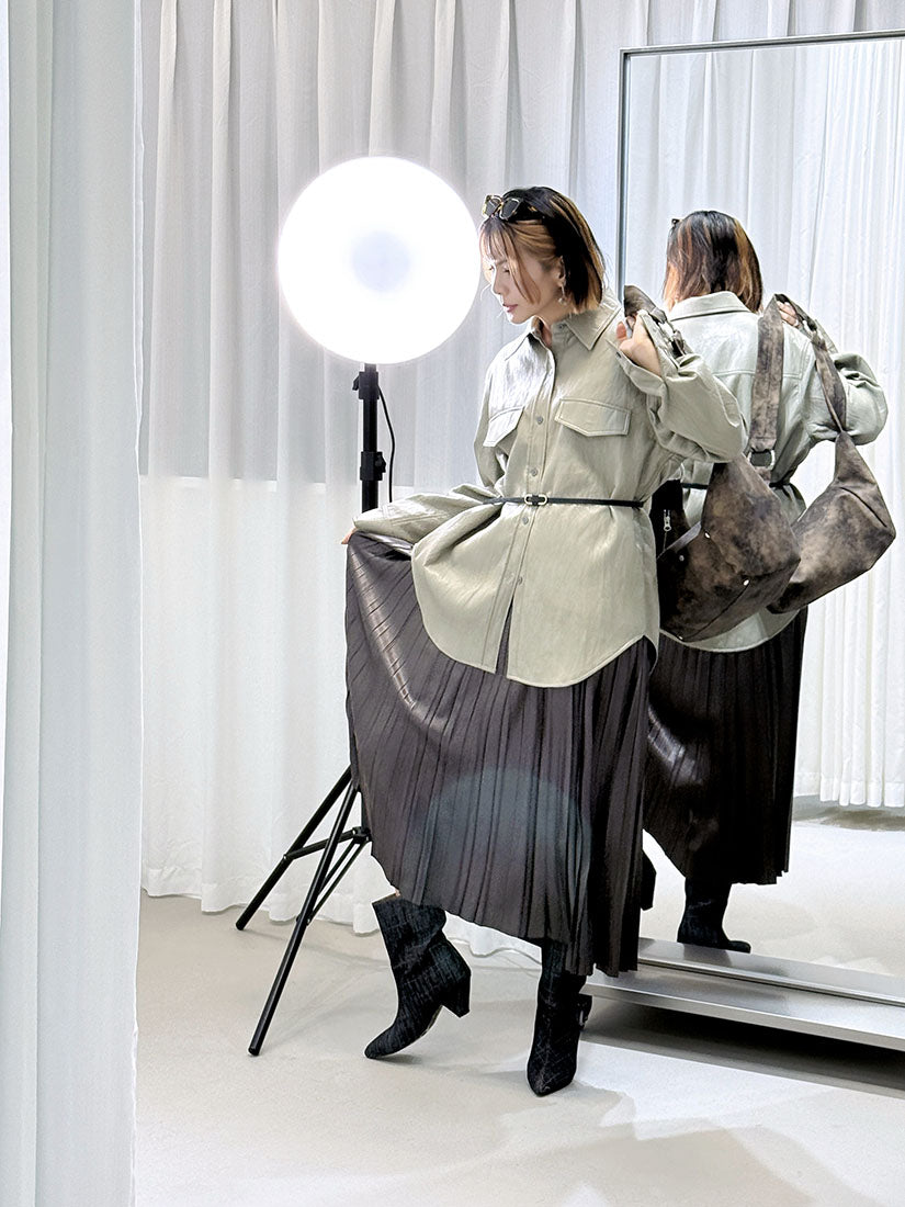 Leather Look Pleated Maxi Skirt (2 Colours)