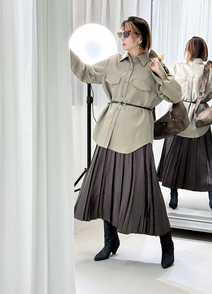 Leather Look Pleated Maxi Skirt (2 Colours)