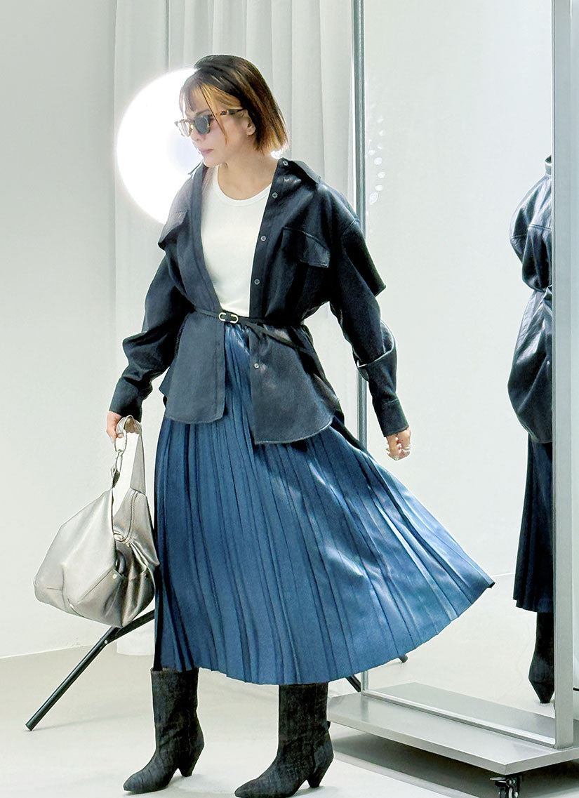 Leather Look Pleated Maxi Skirt (2 Colours)