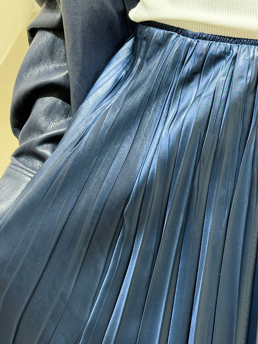 Leather Look Pleated Maxi Skirt (2 Colours)