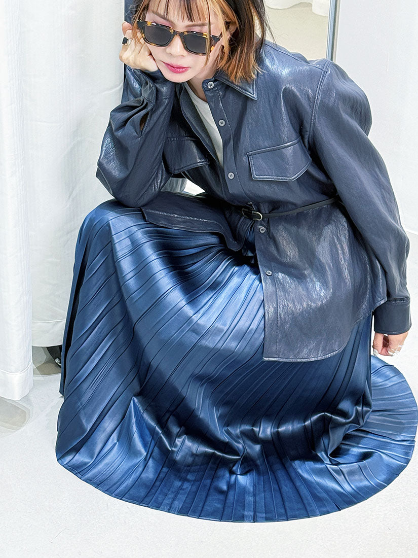 Leather Look Pleated Maxi Skirt (2 Colours)
