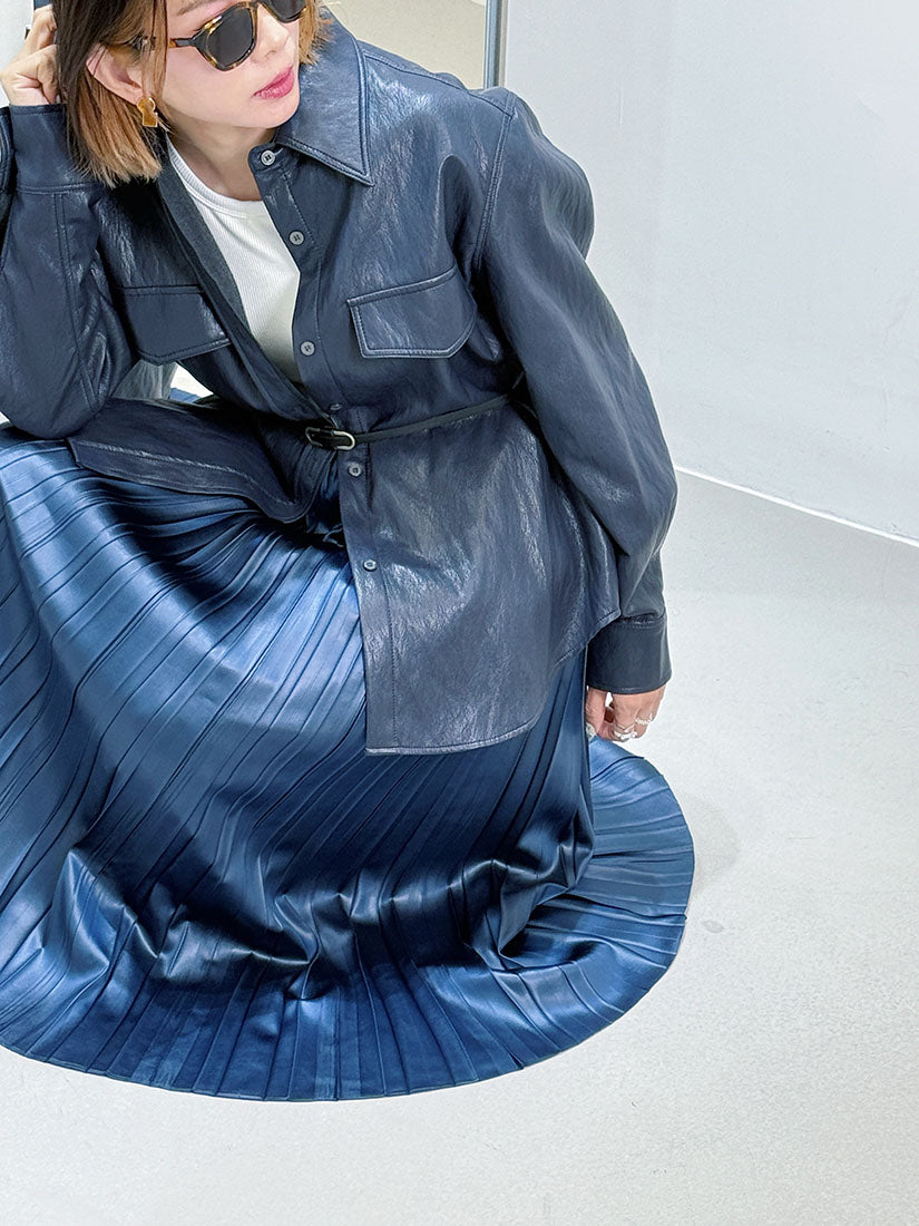 Leather Look Pleated Maxi Skirt (2 Colours)
