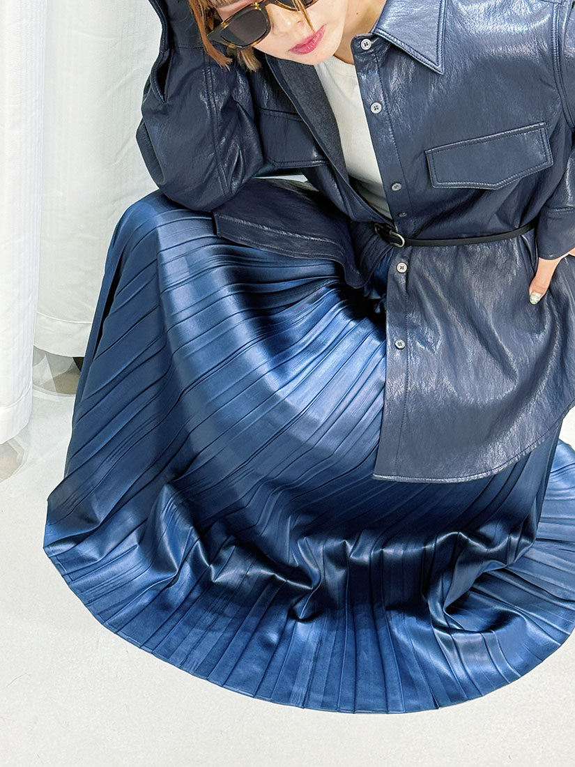 Leather Look Pleated Maxi Skirt (2 Colours)