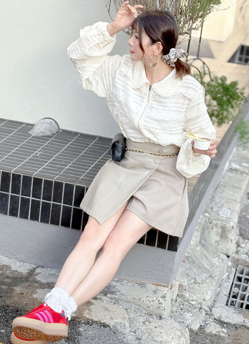Sheer Ruffle Zip Up Jacket (2 Colours)