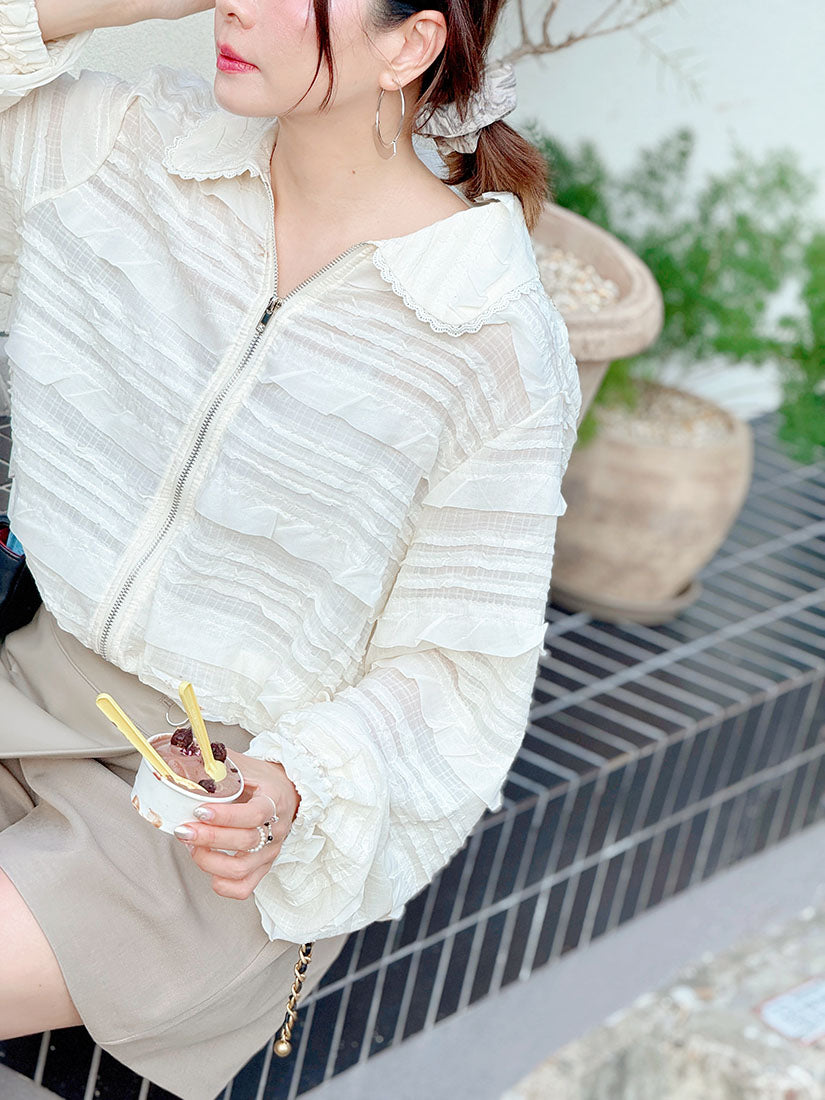 Sheer Ruffle Zip Up Jacket (2 Colours)
