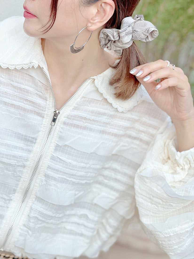 Sheer Ruffle Zip Up Jacket (2 Colours)
