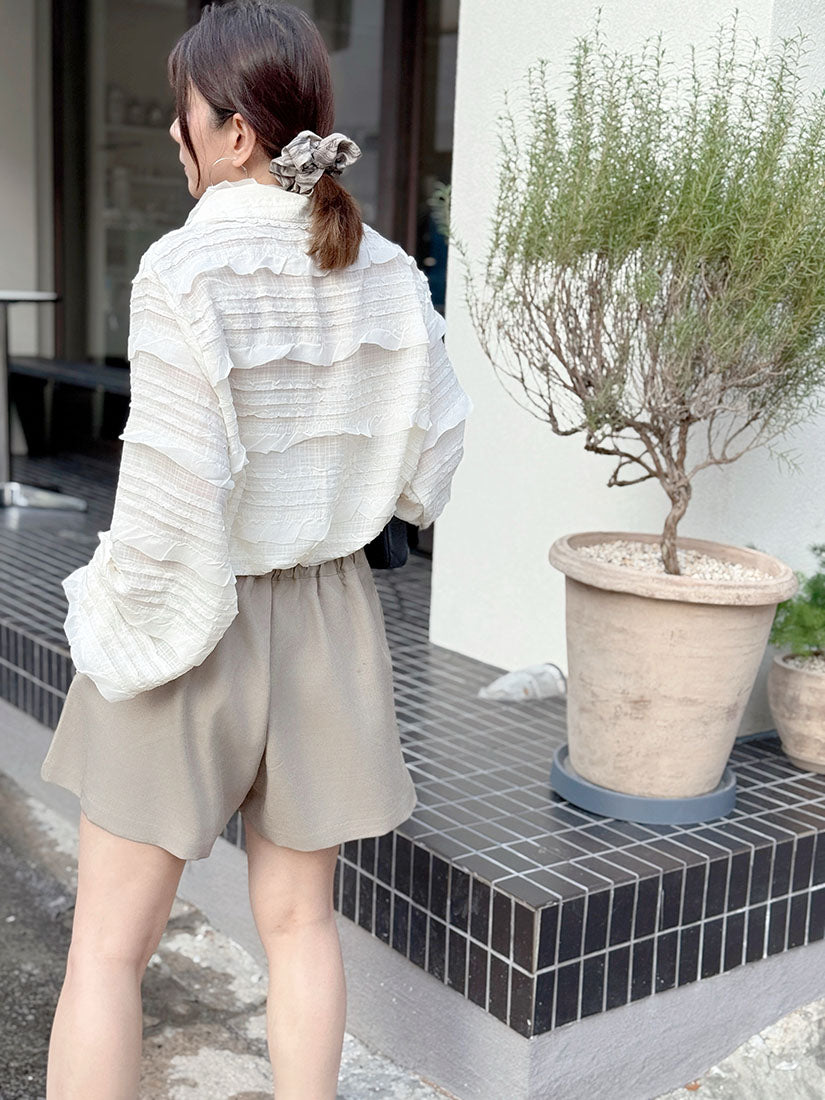 Sheer Ruffle Zip Up Jacket (2 Colours)