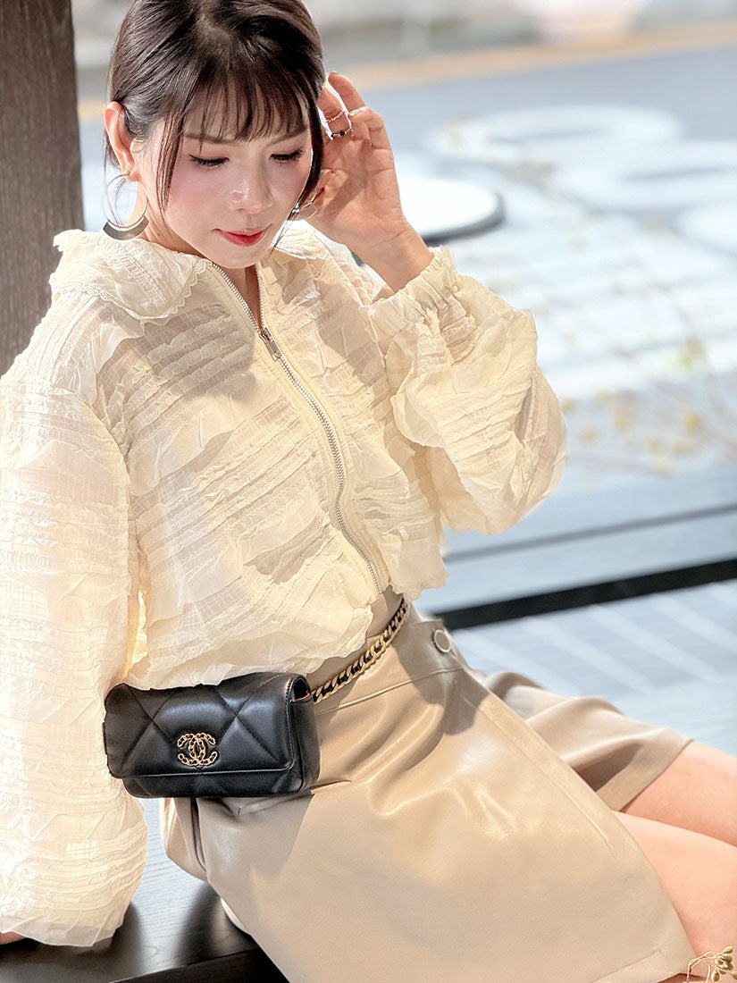 Sheer Ruffle Zip Up Jacket (2 Colours)