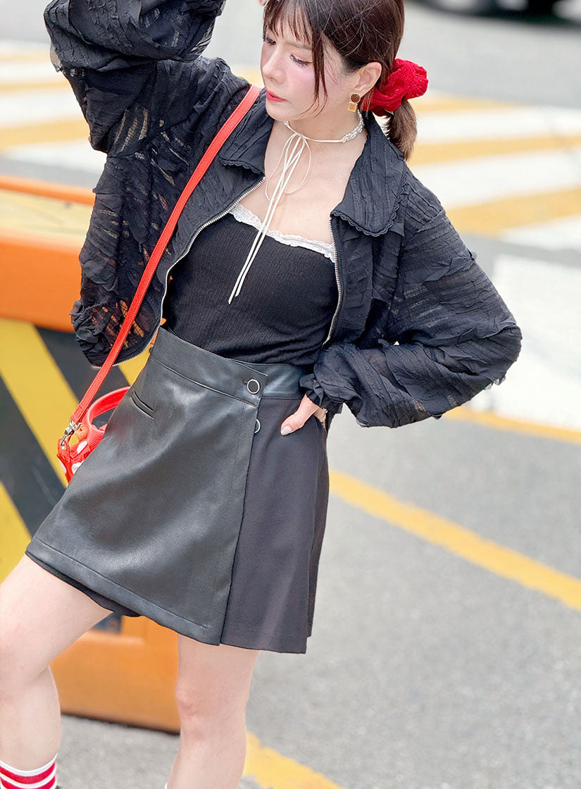 Sheer Ruffle Zip Up Jacket (2 Colours)