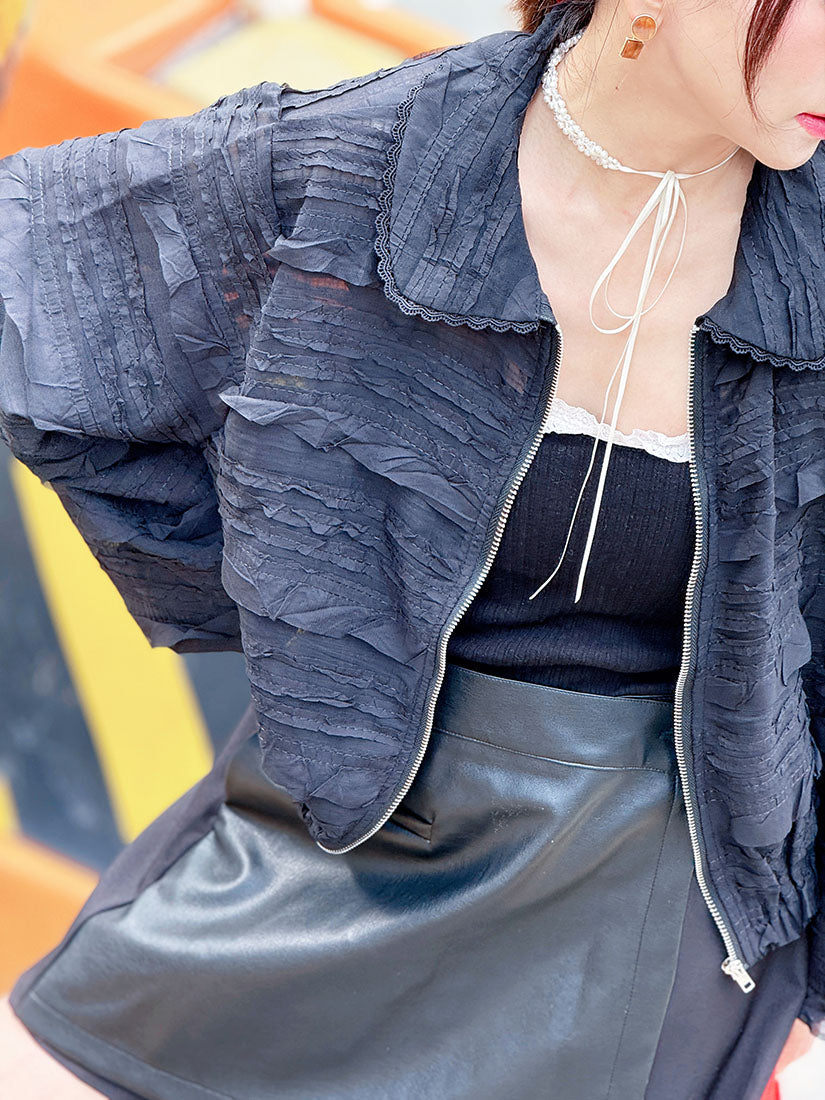 Sheer Ruffle Zip Up Jacket (2 Colours)
