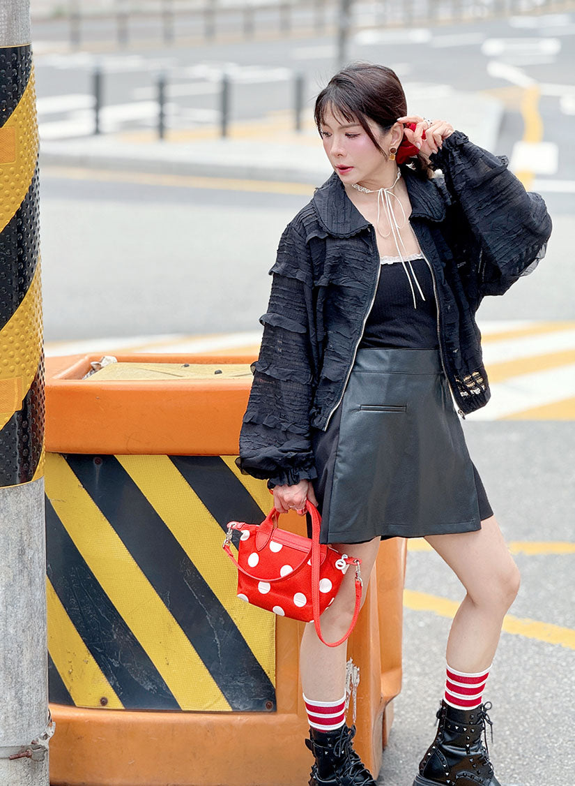 Sheer Ruffle Zip Up Jacket (2 Colours)