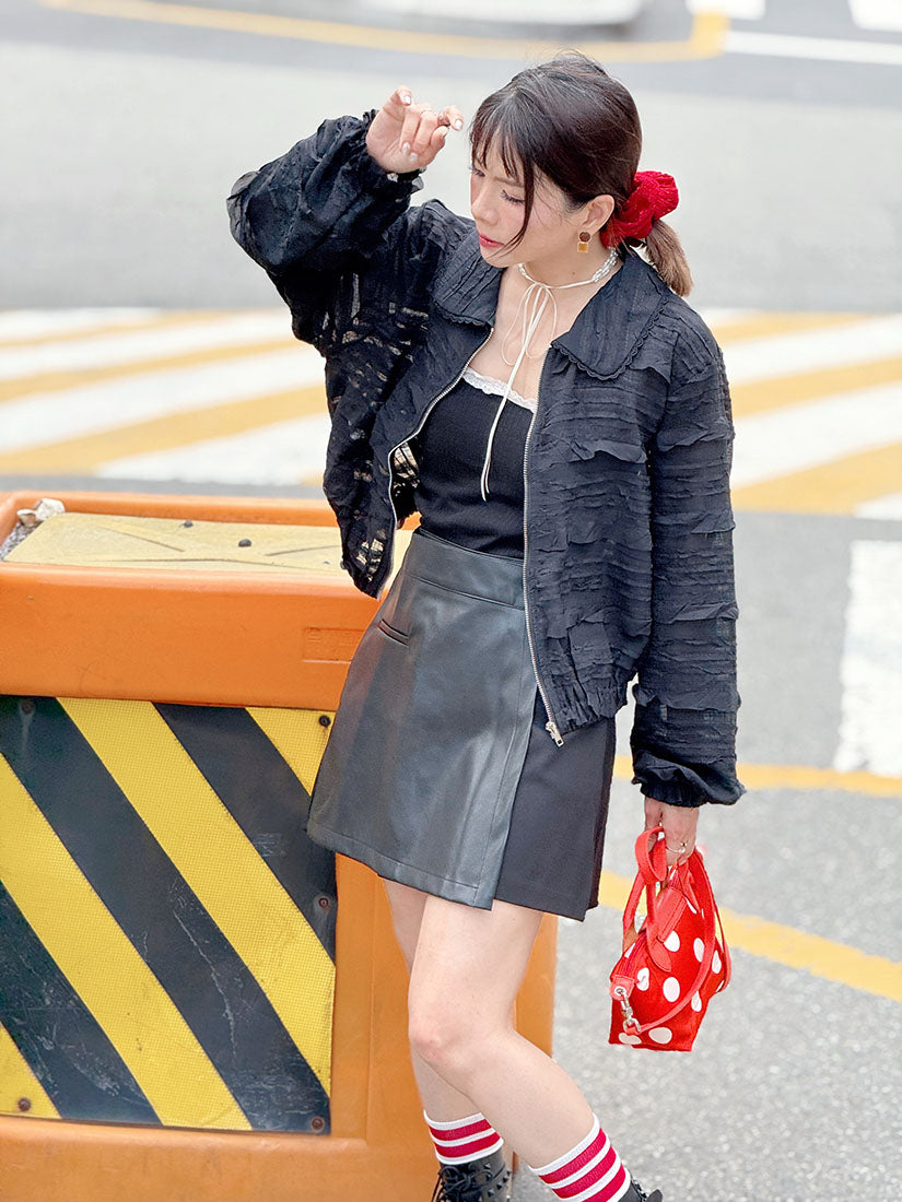 Sheer Ruffle Zip Up Jacket (2 Colours)