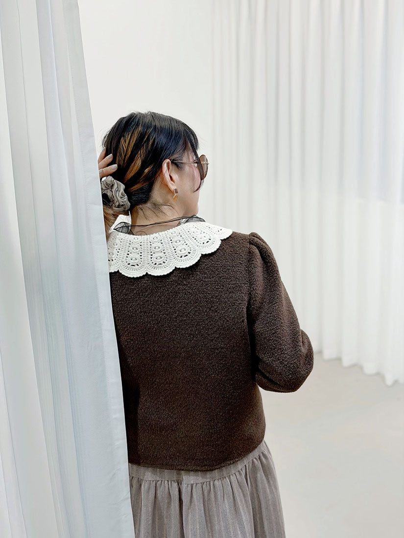 Crochet Collar Woollen Quilted Jacket (2 Colours)