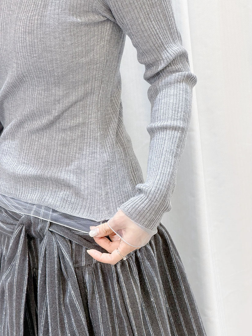 Mesh Trim Rib Knit Top (2 Colours)