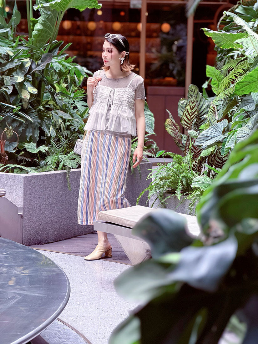 Bubble Striped Straight Skirt (2 Colours)