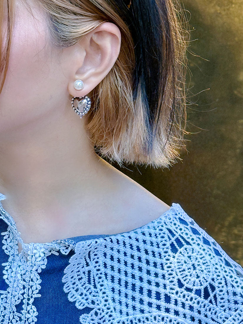 Metallic Heart Pearl Earrings (2 Colours)