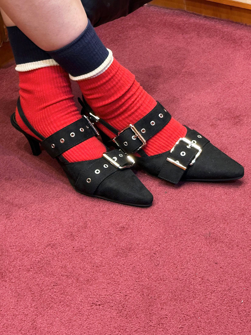 Buckle Suede Point Toe Mules (2 Colours)