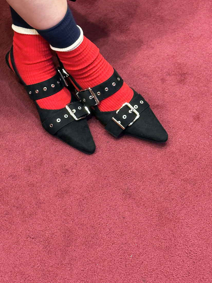 Buckle Suede Point Toe Mules (2 Colours)