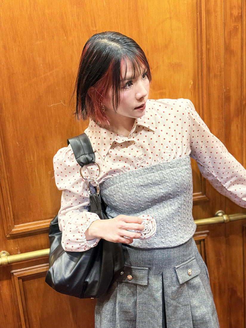 Cable Knitted Panel Polka Dot Blouse