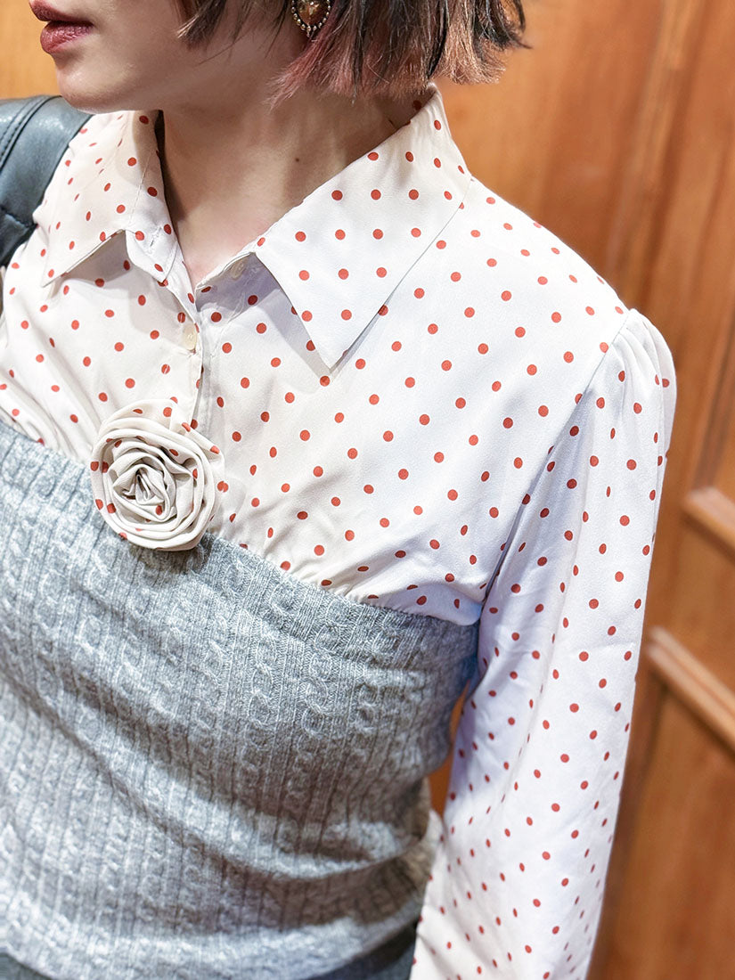 Cable Knitted Panel Polka Dot Blouse