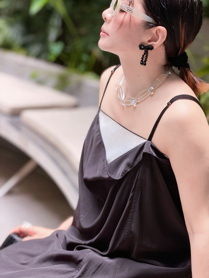 Drape Neck Striped Underlay Strap Dress