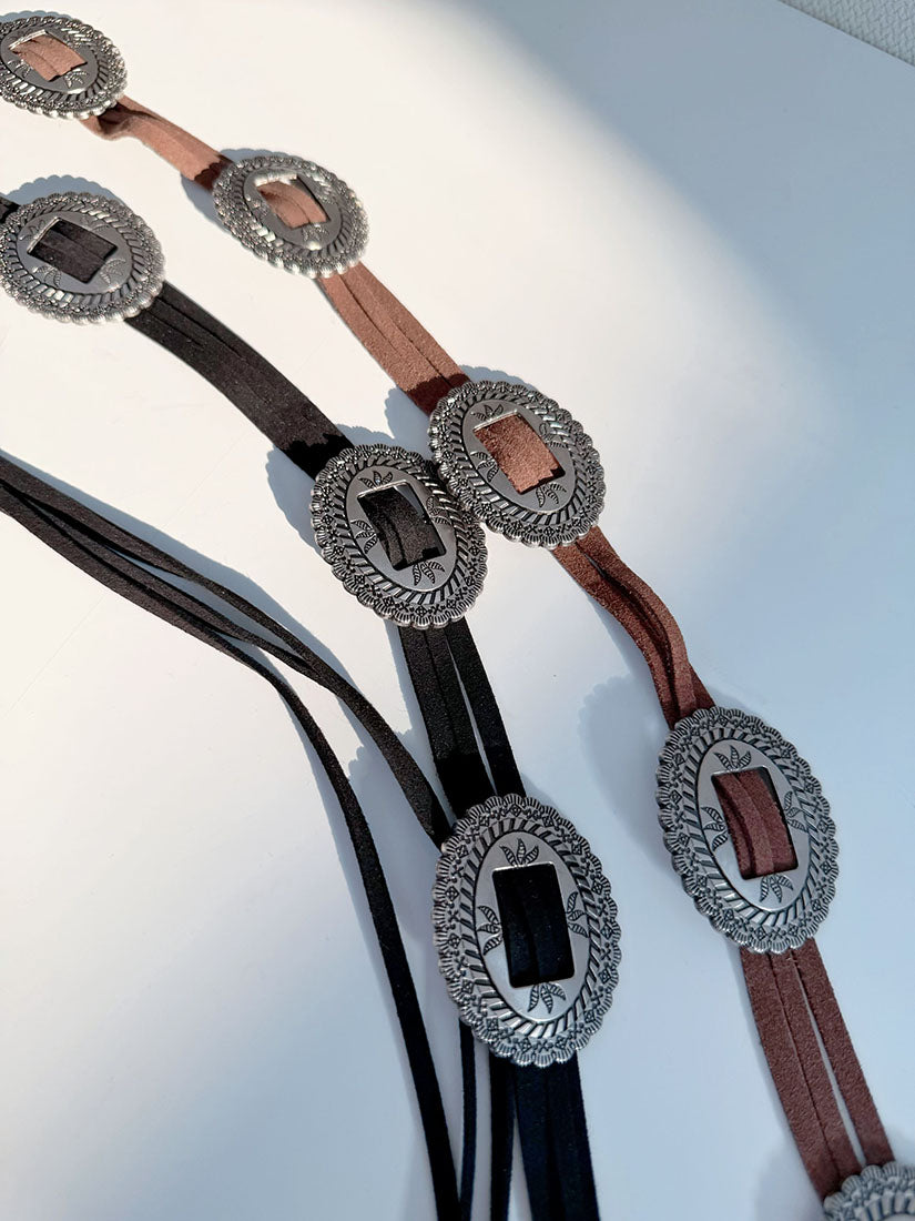 Antique Metallic Badge Suede String Belt (2 Colours)