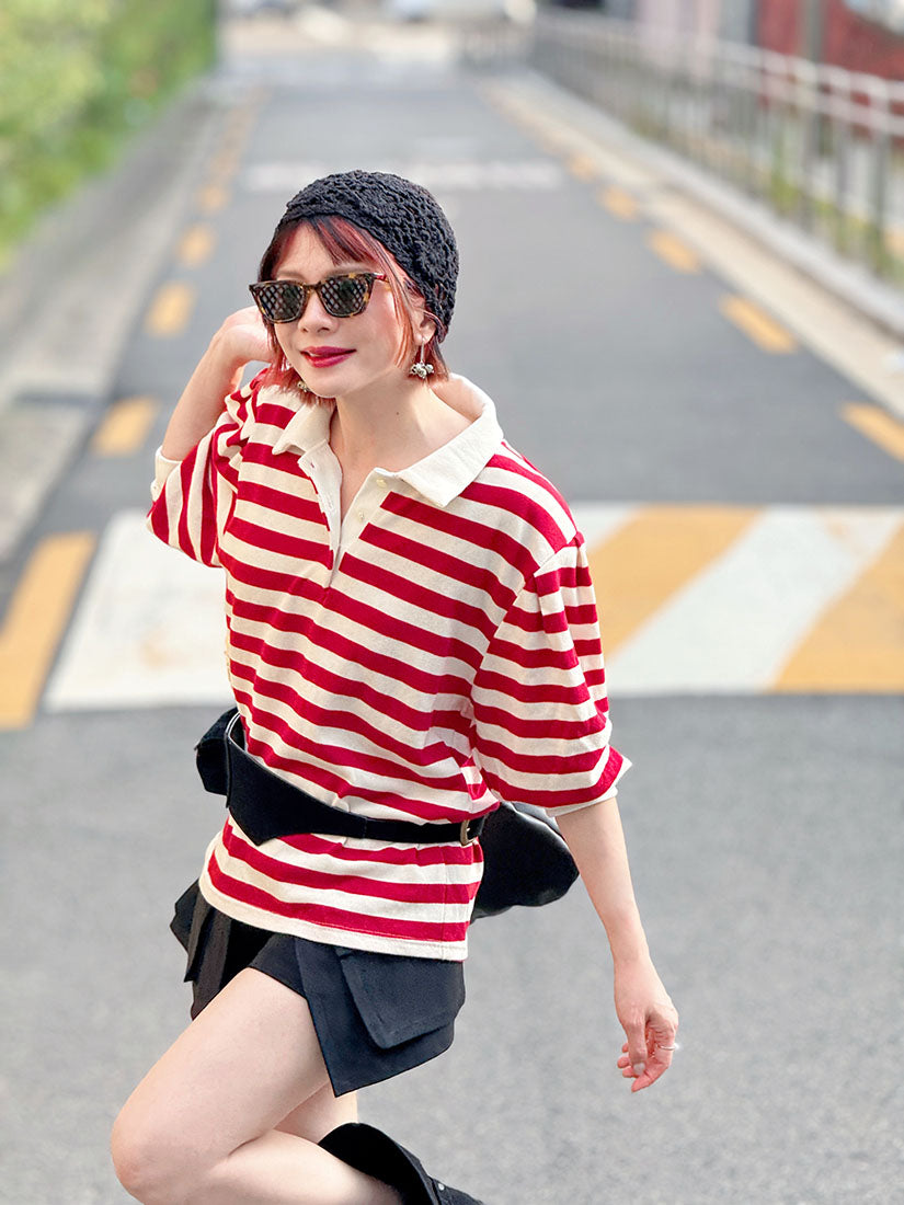 Striped Knitted Polo Top (2 Colours)