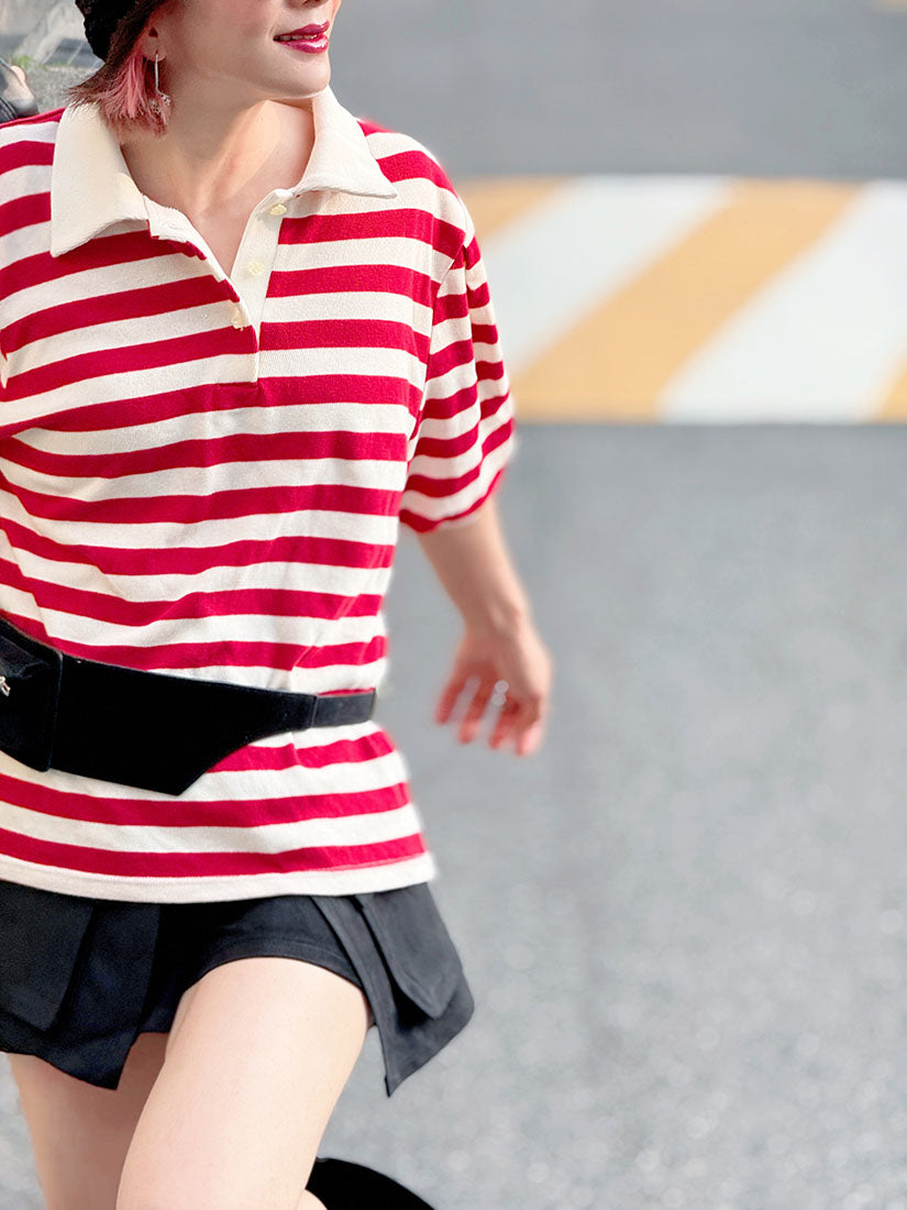 Striped Knitted Polo Top (2 Colours)