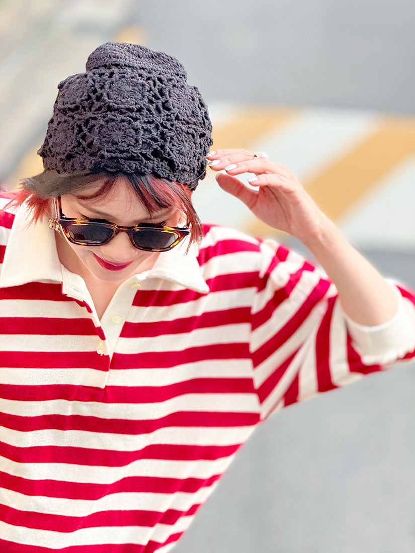 Striped Knitted Polo Top (2 Colours)