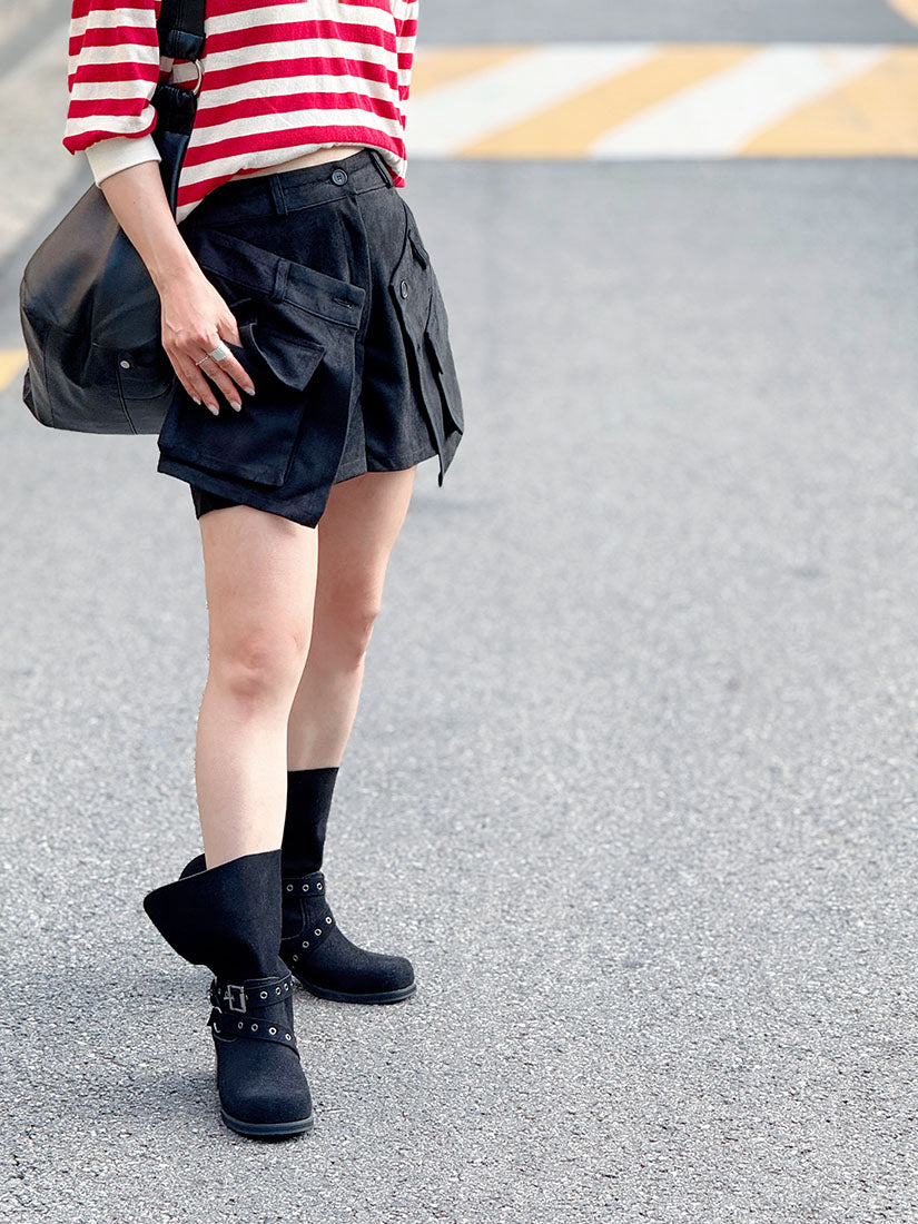 Layered Wrap Pocket Suede Shorts (2 Colours)