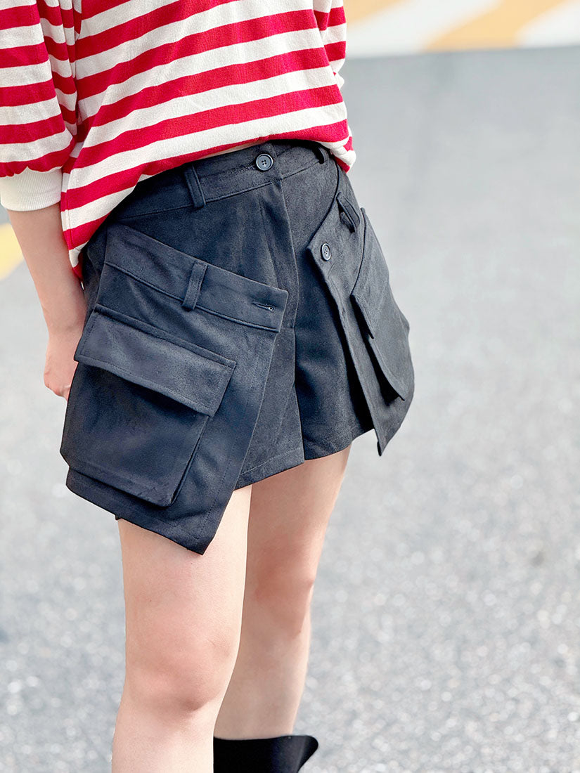 Layered Wrap Pocket Suede Shorts (2 Colours)